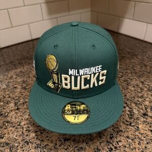 Milwaukee Bucks New Era 59FIFTY Fitted Hat 7 5/8 Green 2021 NBA Champs New